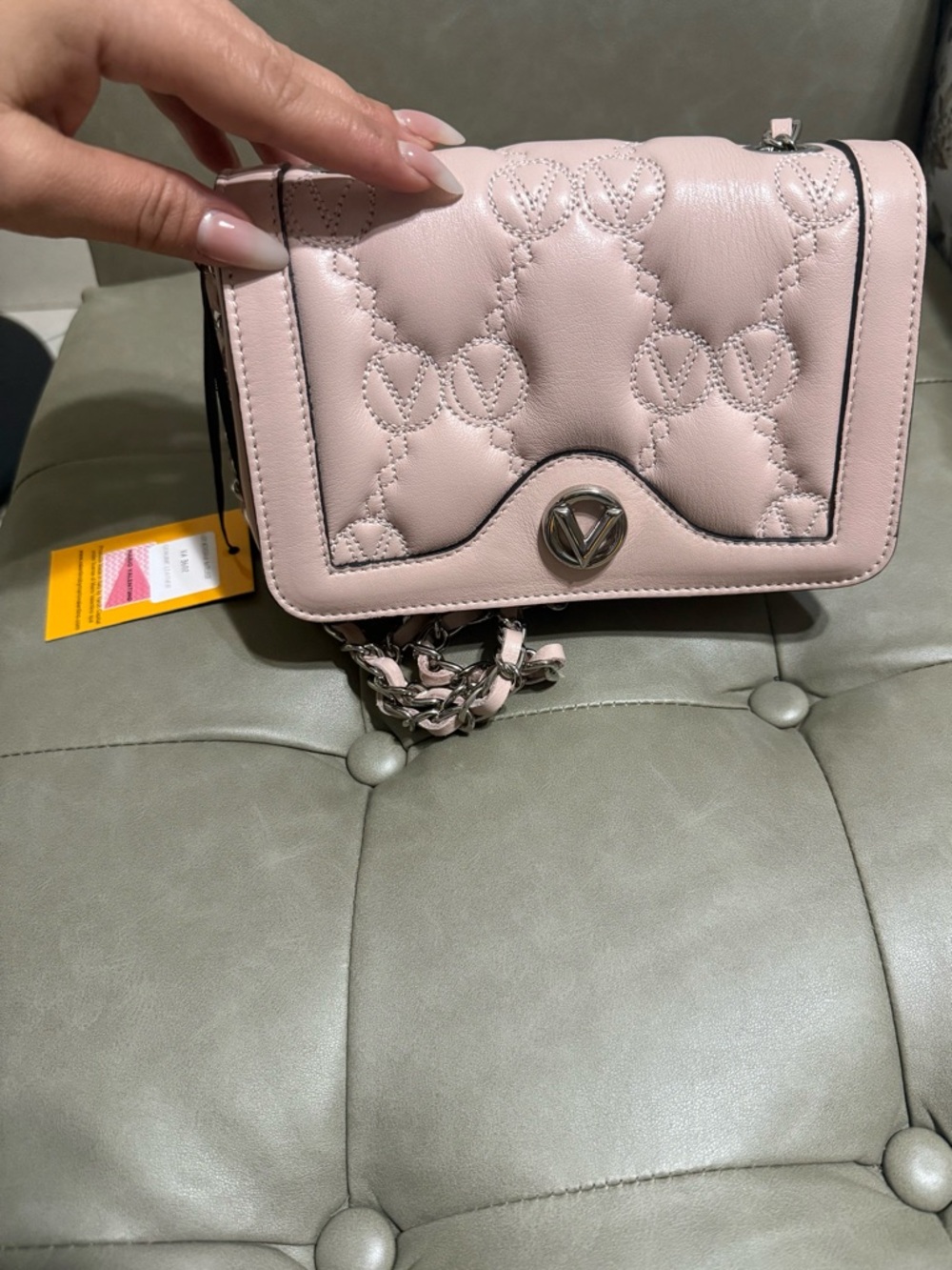 Valentino Pink Quilted Leather Crossbody Bag with Chain Strap